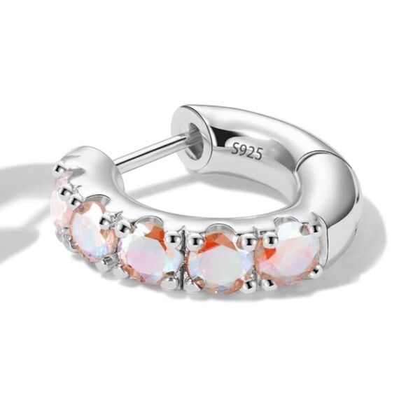 14K White Gold 925 Sterling Silver Iridescent AB Cubic Zirconia Huggie Earrings - Picture 2 of 7